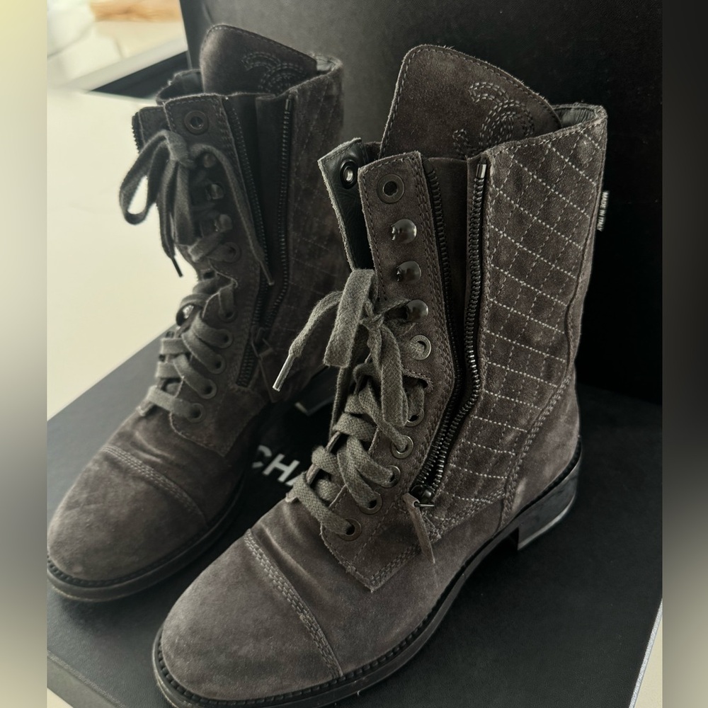Suede Dark Grey Chanel Boot like new